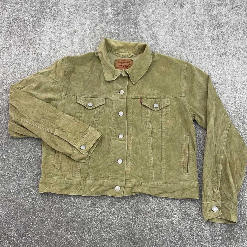 Vintage Levis Trucker Jacket Womens Large Velor Velvet Y2K Streetwear 2000s Tan